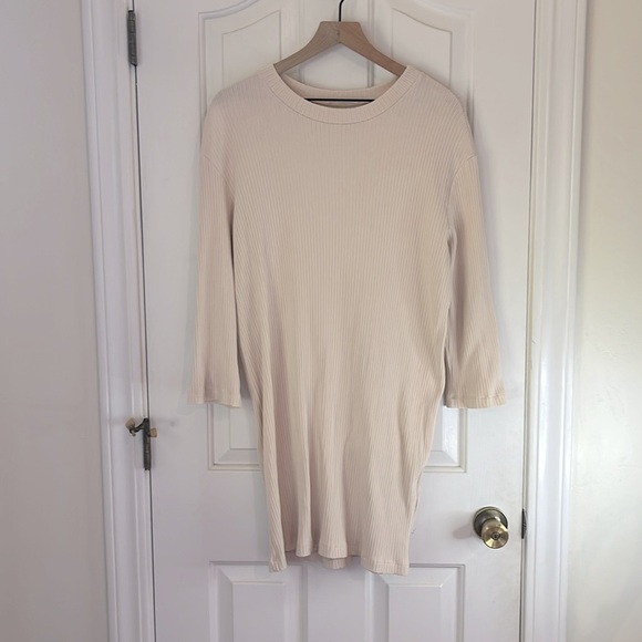Reformation | Long Sleeve Mock Neck Ribbed Mini Dress Size XL Cream Neutral - Picture 4 of 11